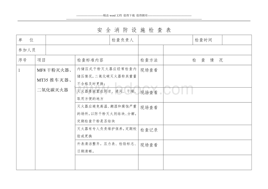 安全、消防设施检查表Word下载.doc