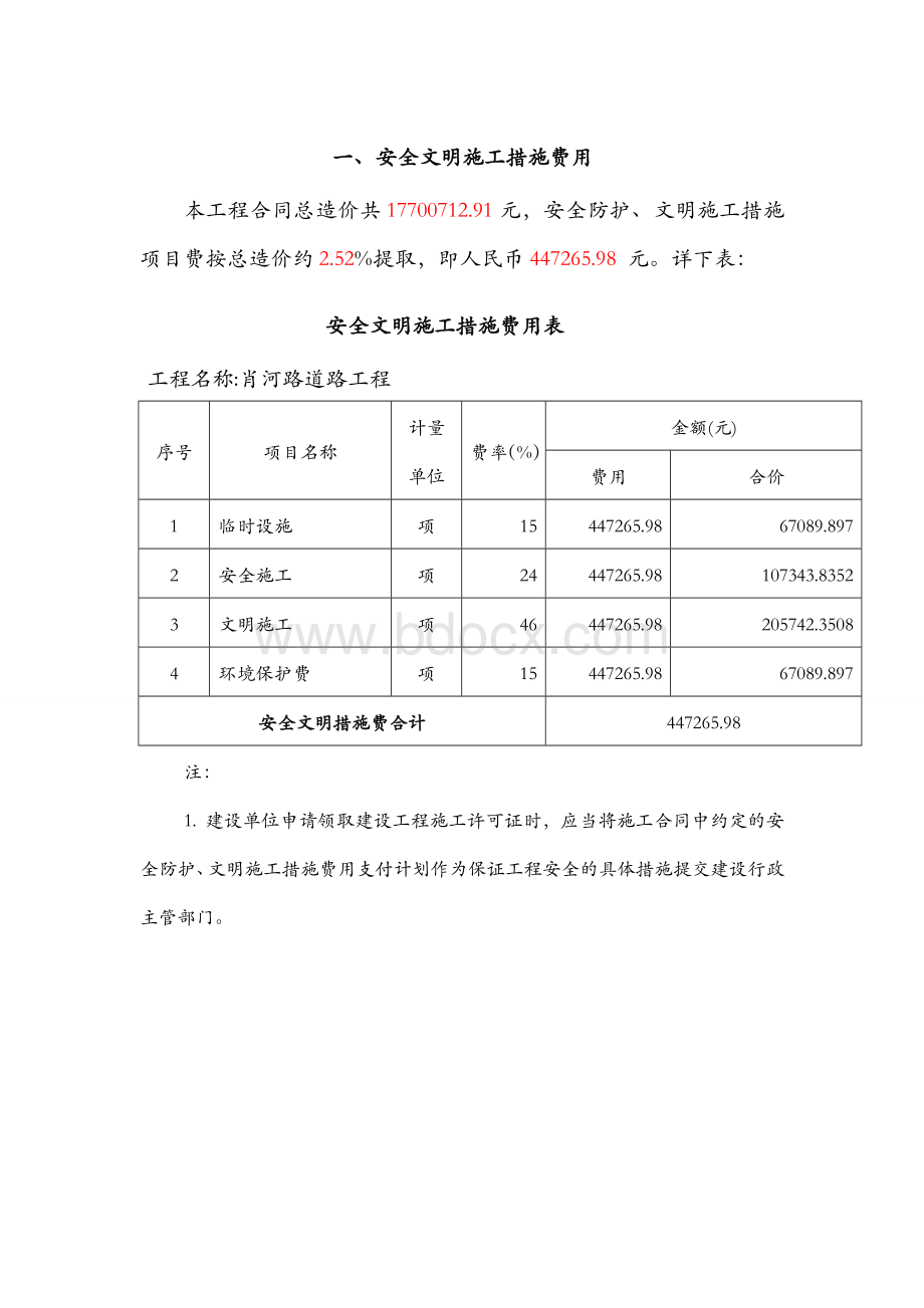 市政工程安全文明施工措施费提取和使用计划.doc