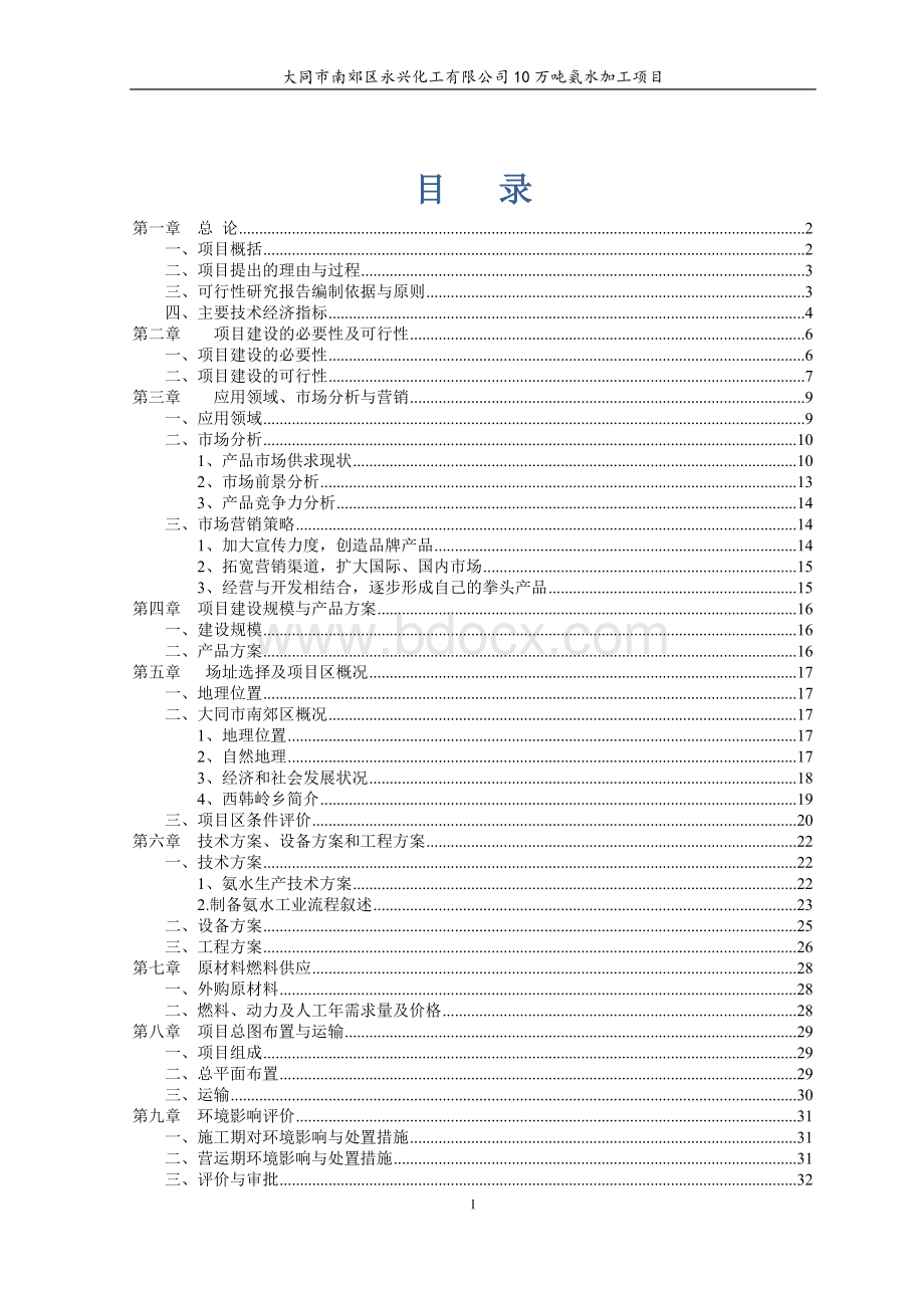 年加工10万吨氨水生产线建设项目可行性研究报告.doc_第2页