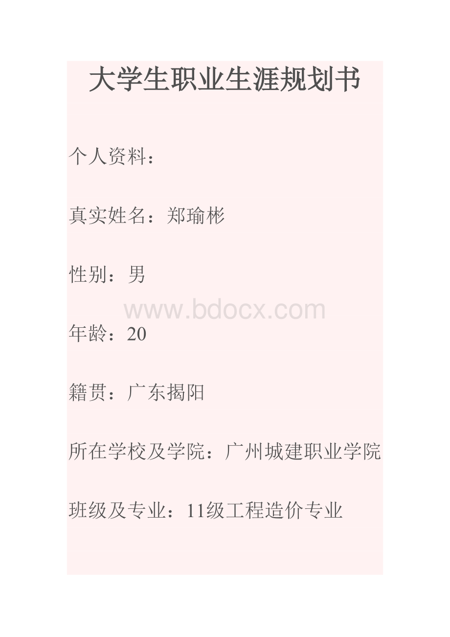 工程造价专业职业生涯规划书.doc_第1页