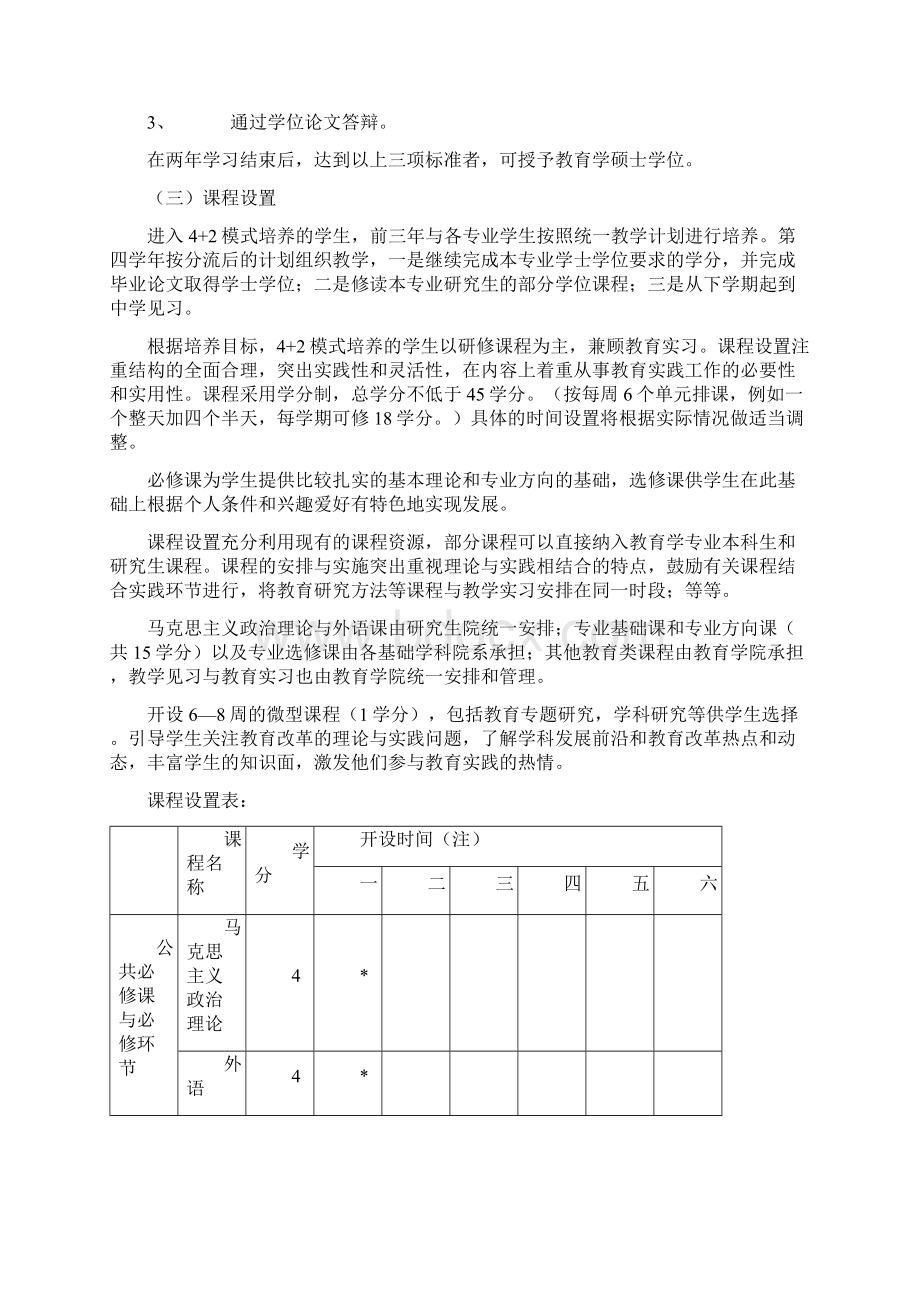 北京师范大学4+2教育学硕士学位研究生培养方案草案Word格式文档下载.docx_第2页