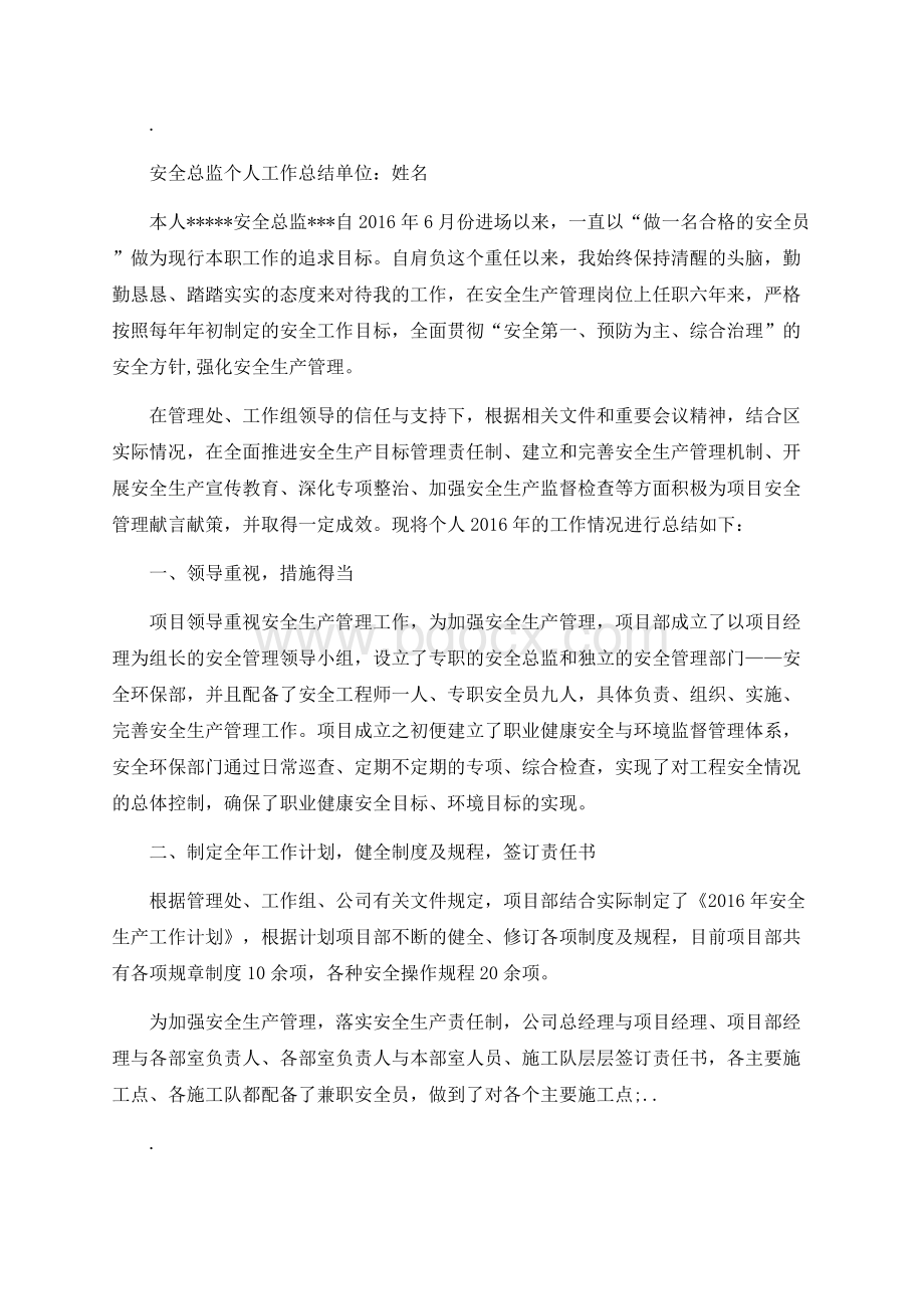 安全总监个人工作总结.docx_第1页