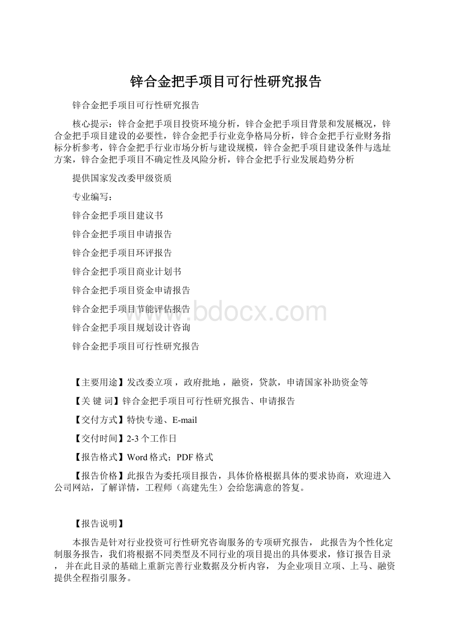 锌合金把手项目可行性研究报告Word文件下载.docx_第1页