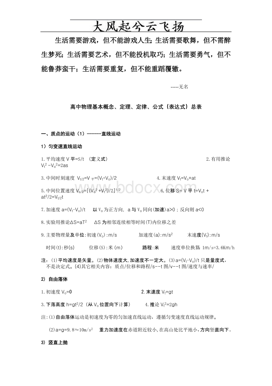 Bgqnfe高中物理基本概念定理定律公式表达式总表.doc