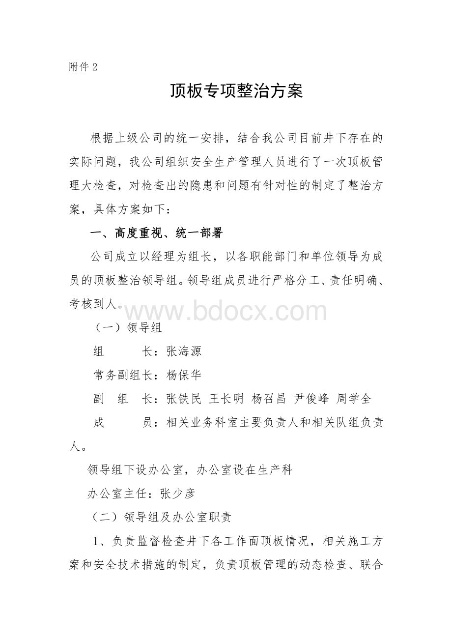 顶板安全专项整治方案.doc_第1页