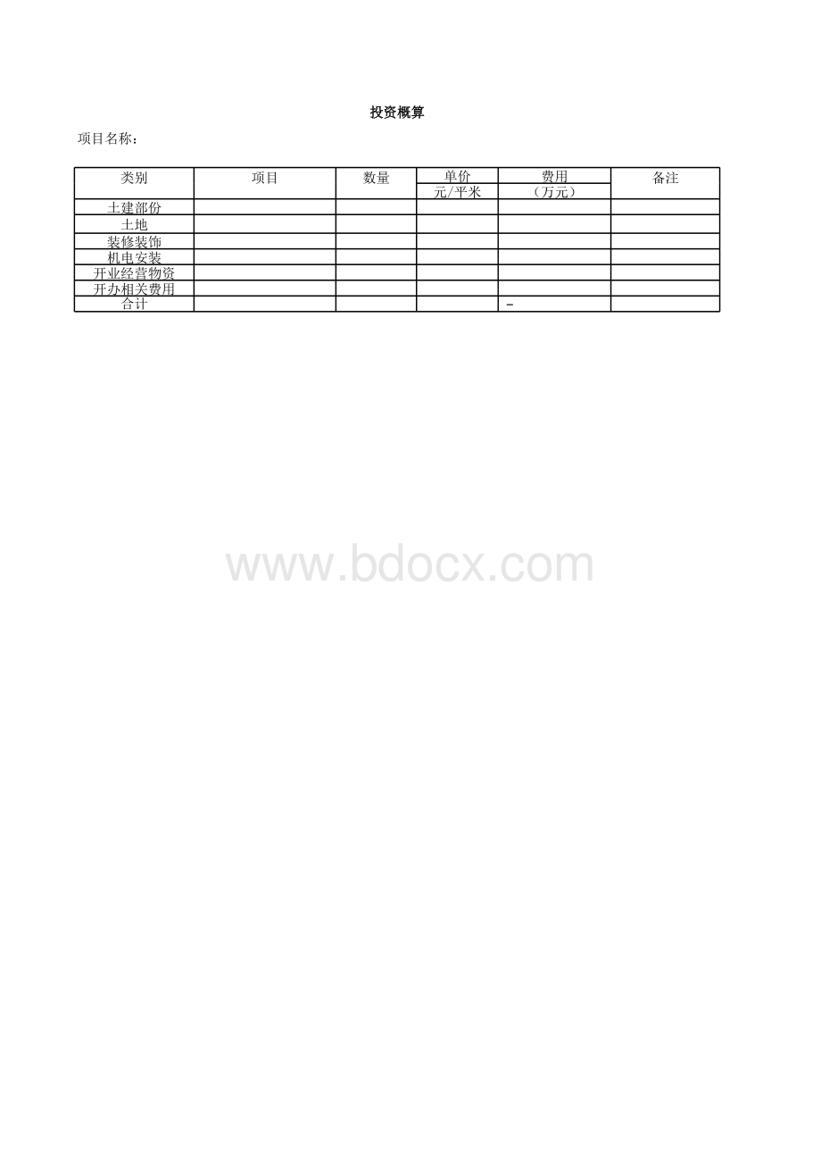 酒店全额项目测算表格文件下载.xls_第1页