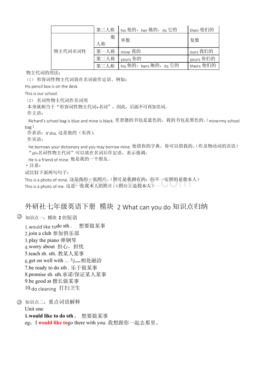 最新外研版七年级英语下册期末复习归纳全册Word文档格式.docx_第3页