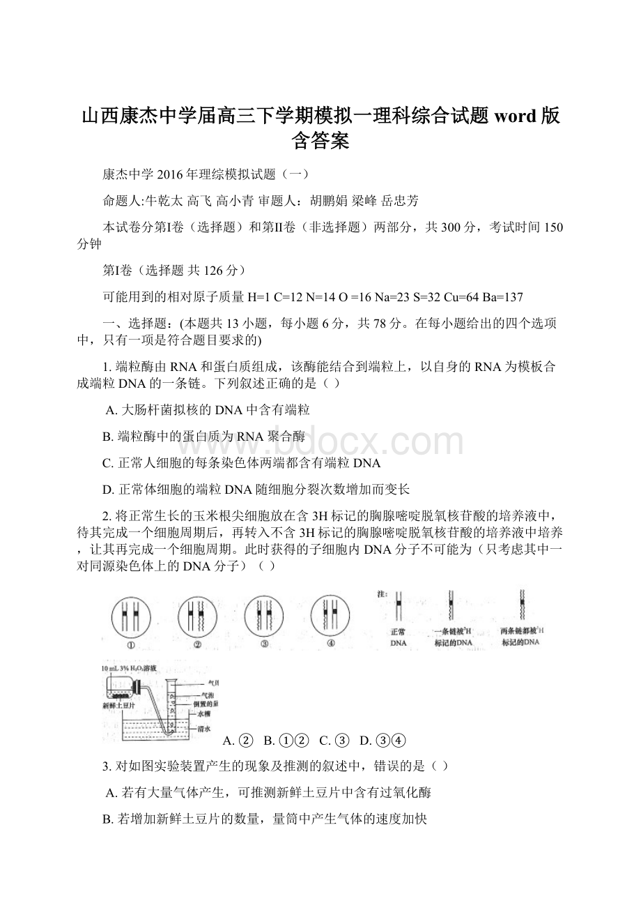 山西康杰中学届高三下学期模拟一理科综合试题word版含答案Word文档下载推荐.docx