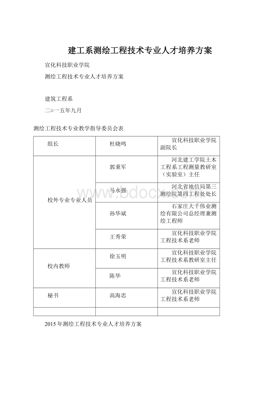 建工系测绘工程技术专业人才培养方案Word文档下载推荐.docx_第1页