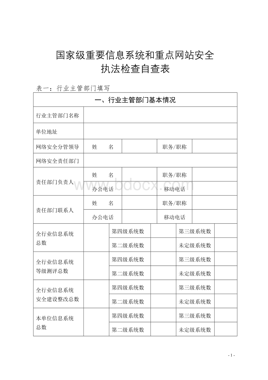 国家级重要信息系统和重点网站安全执法检查自查表.docx