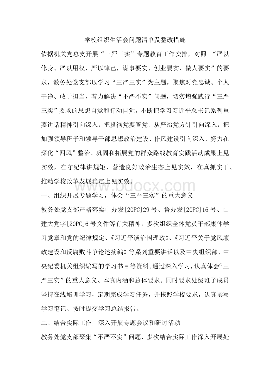 学校组织生活会问题清单及整改措施.docx