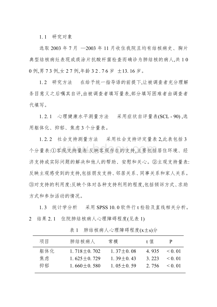 住院肺结核病人心理状态与社会支持的相关性研究_精品文档Word文件下载.doc_第2页