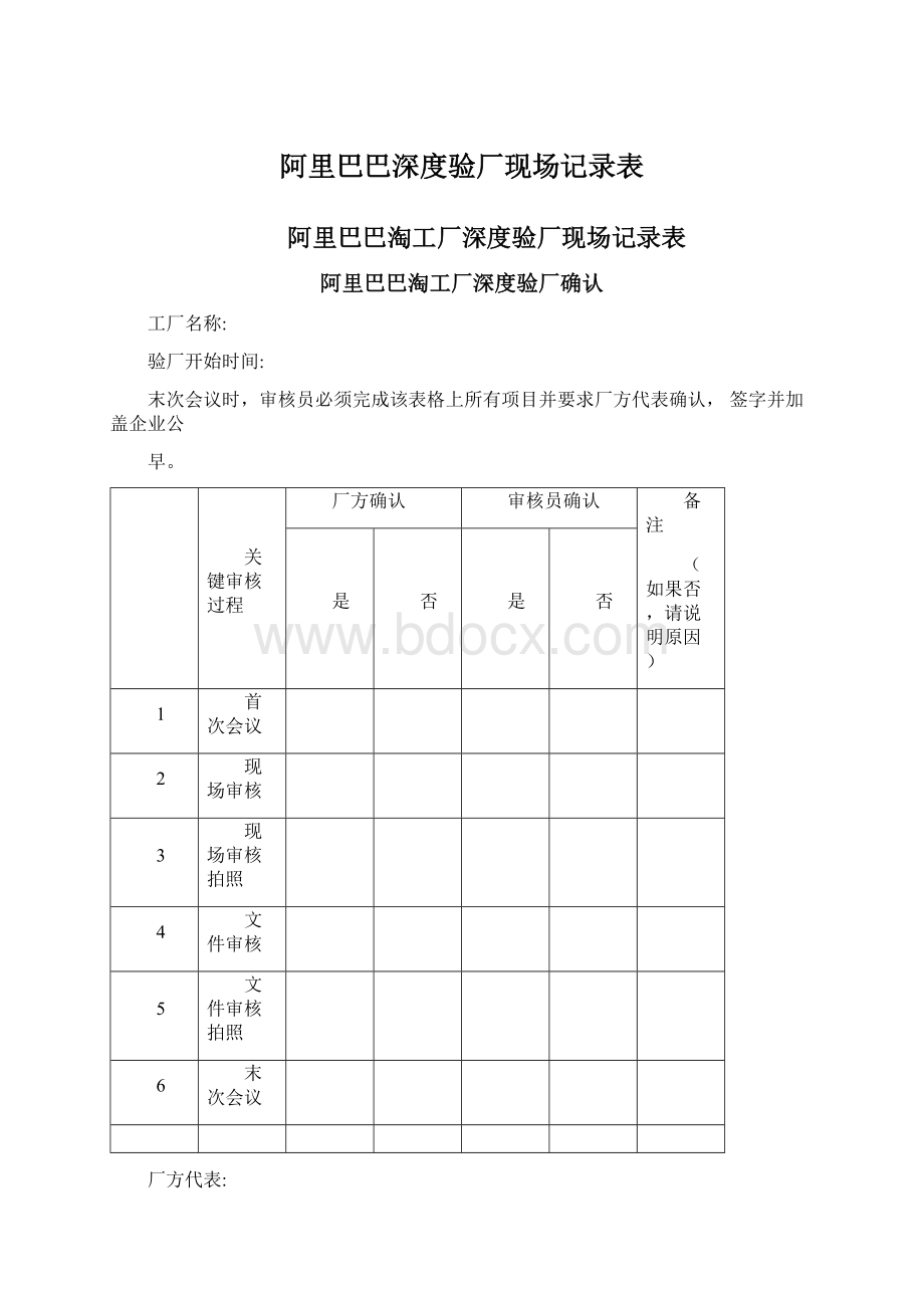 阿里巴巴深度验厂现场记录表.docx_第1页