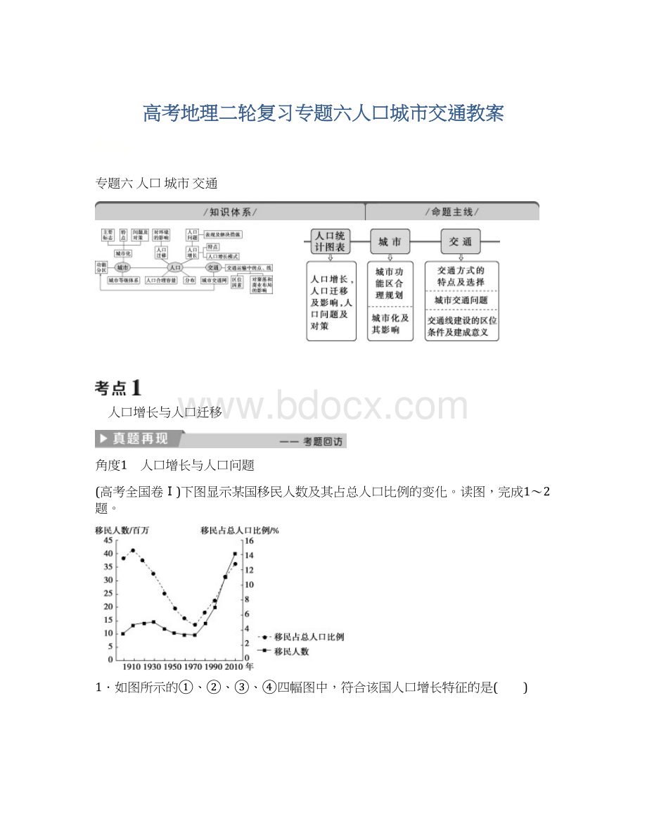 高考地理二轮复习专题六人口城市交通教案.docx