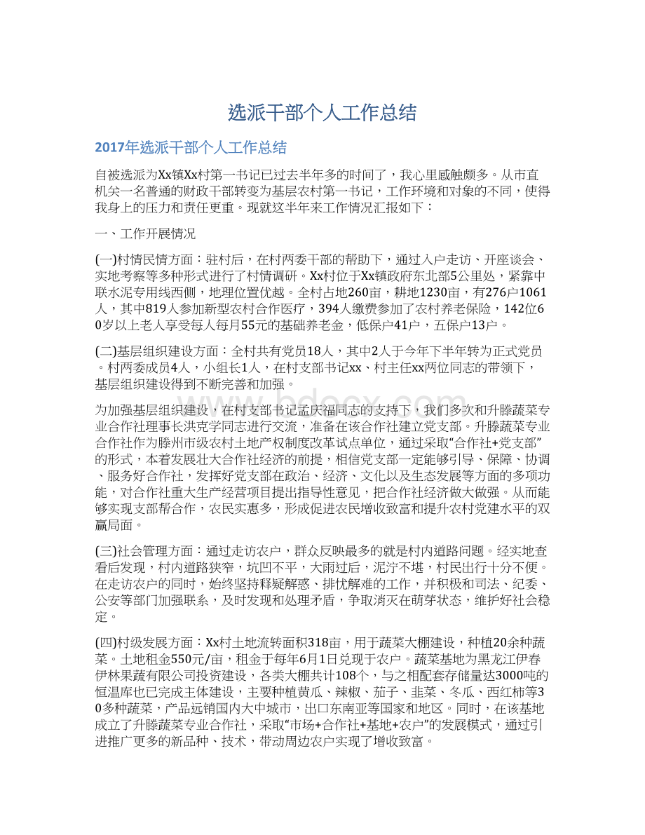 选派干部个人工作总结Word格式文档下载.docx