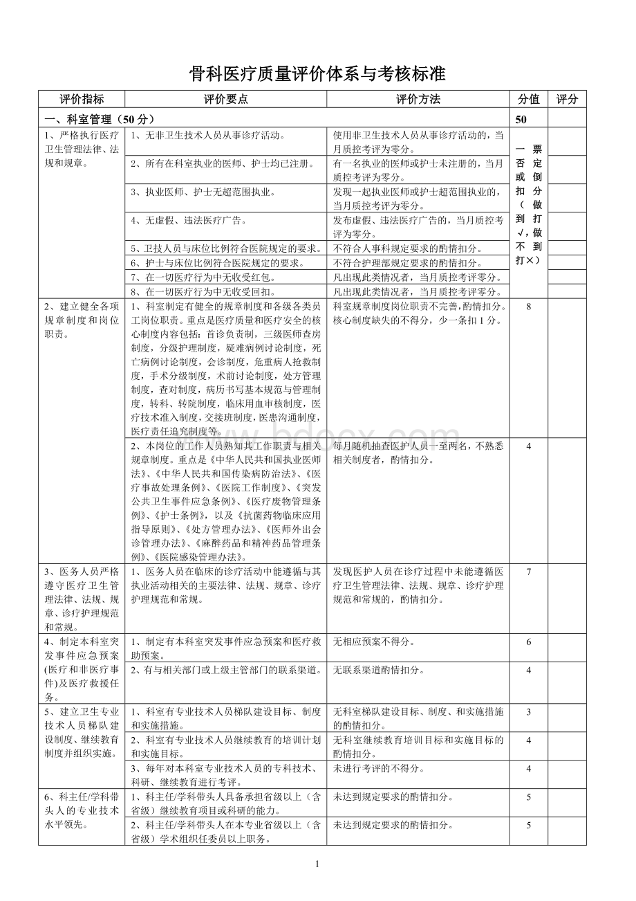 39骨科医疗质量评价体系与考核标准对_精品文档Word文档下载推荐.doc_第1页