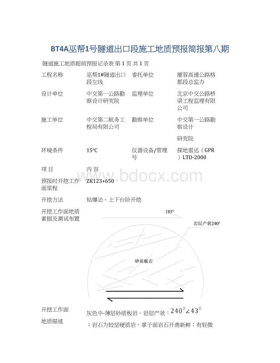 BT4A巫帮1号隧道出口段施工地质预报简报第八期.docx