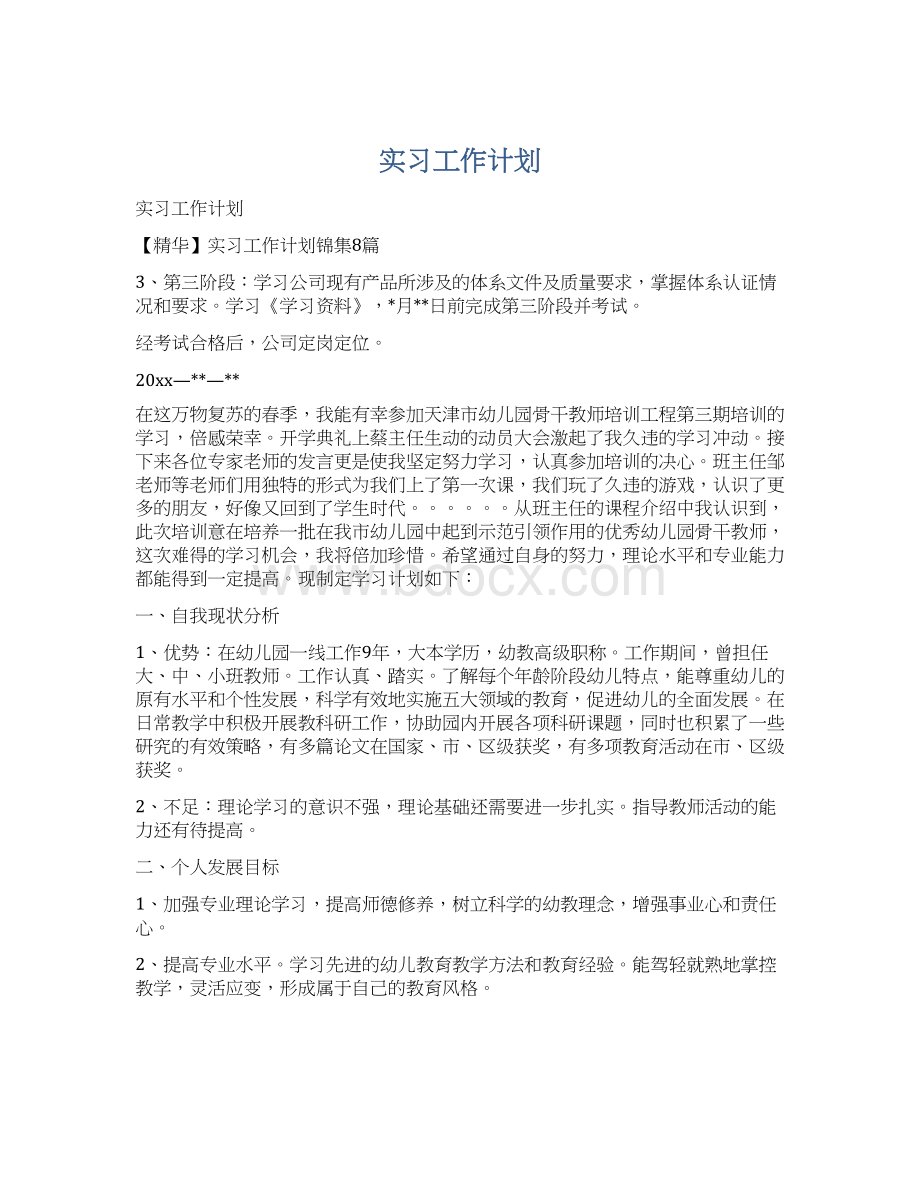 实习工作计划Word格式文档下载.docx