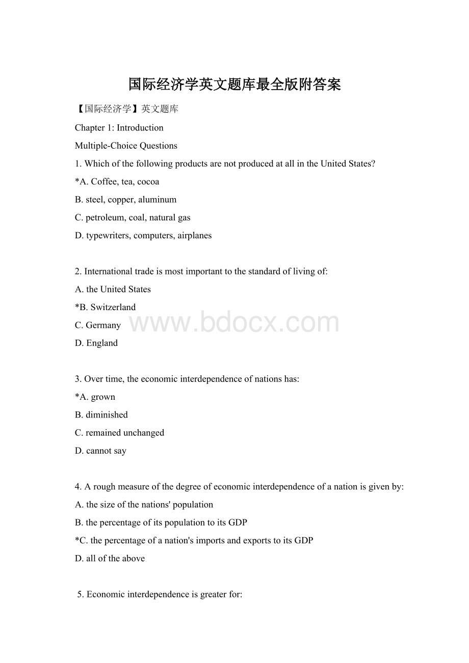 国际经济学英文题库最全版附答案Word格式.docx