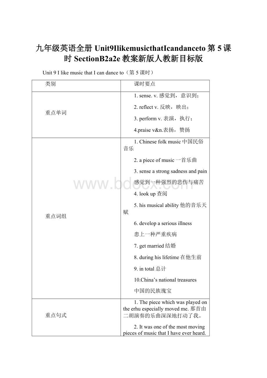 九年级英语全册Unit9IlikemusicthatIcandanceto第5课时SectionB2a2e教案新版人教新目标版Word文件下载.docx_第1页