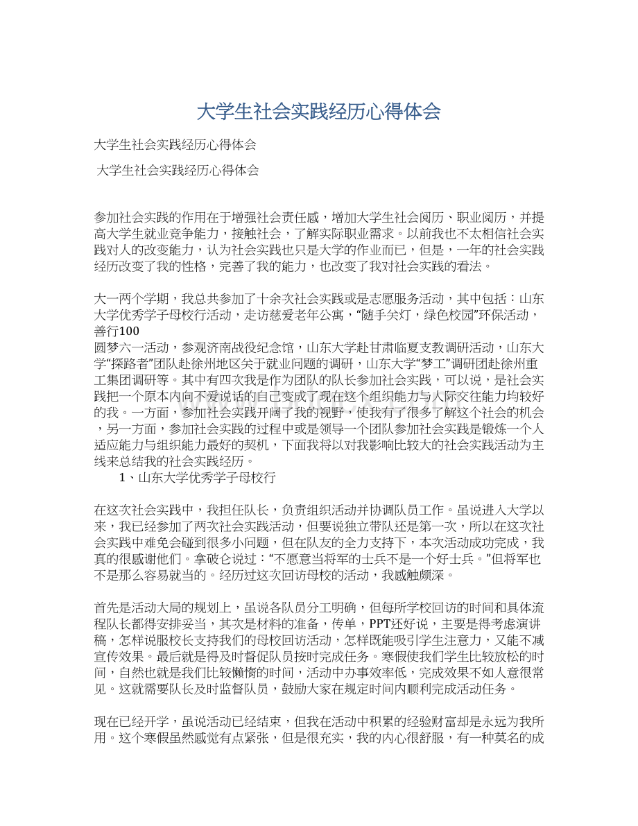 大学生社会实践经历心得体会.docx