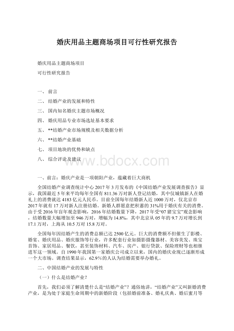 婚庆用品主题商场项目可行性研究报告Word格式文档下载.docx