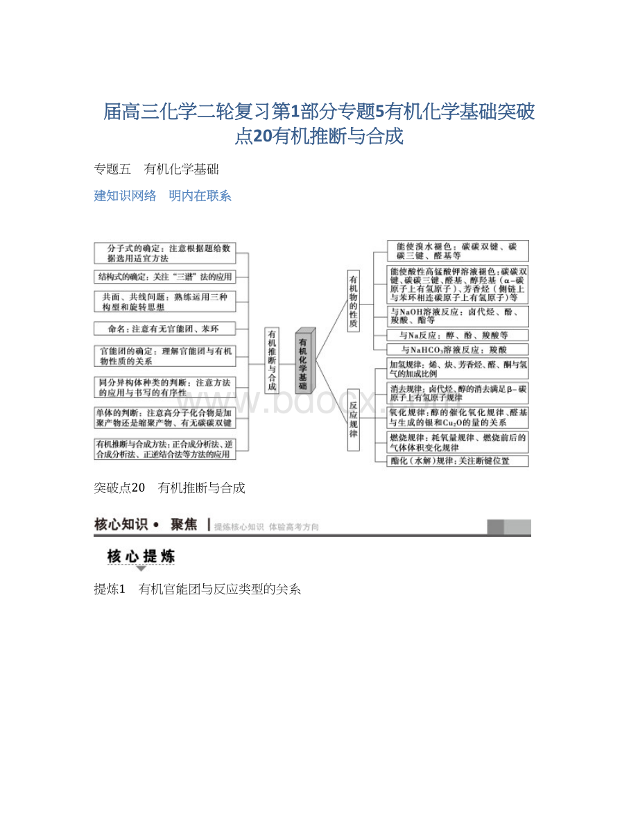 届高三化学二轮复习第1部分专题5有机化学基础突破点20有机推断与合成Word下载.docx_第1页