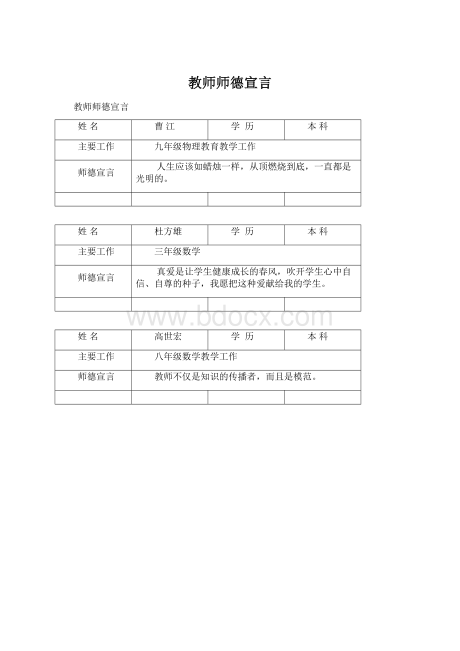 教师师德宣言Word格式.docx