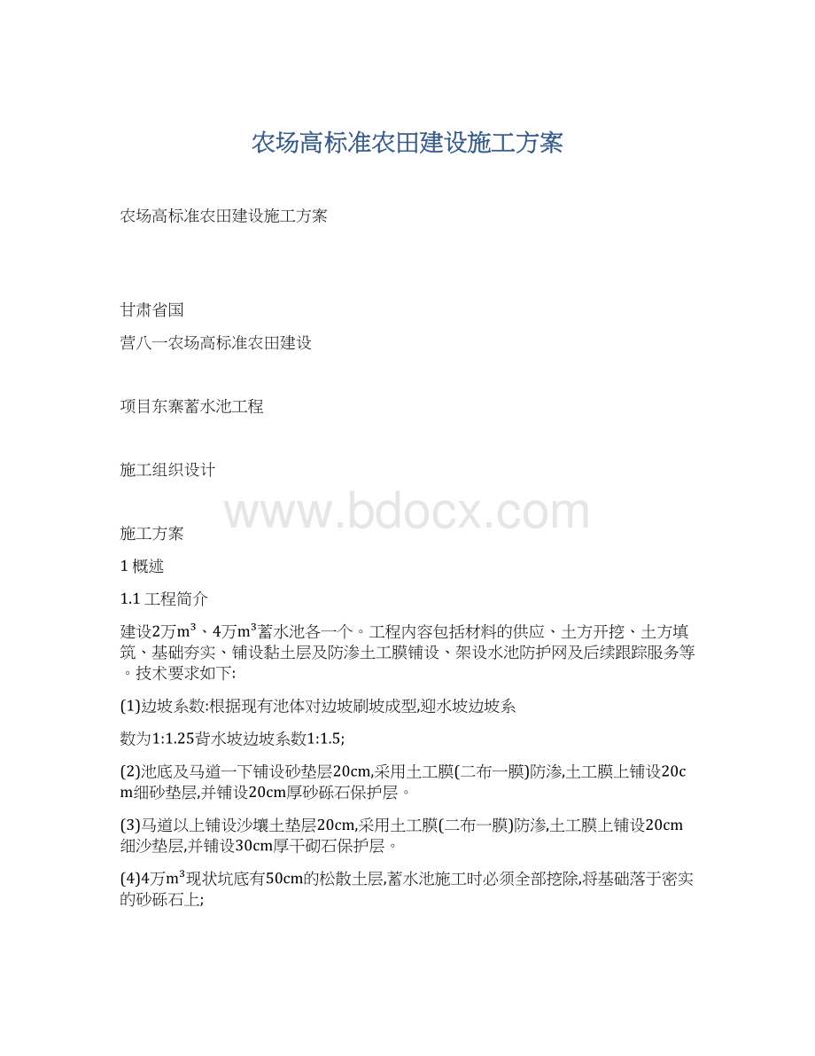 农场高标准农田建设施工方案.docx_第1页