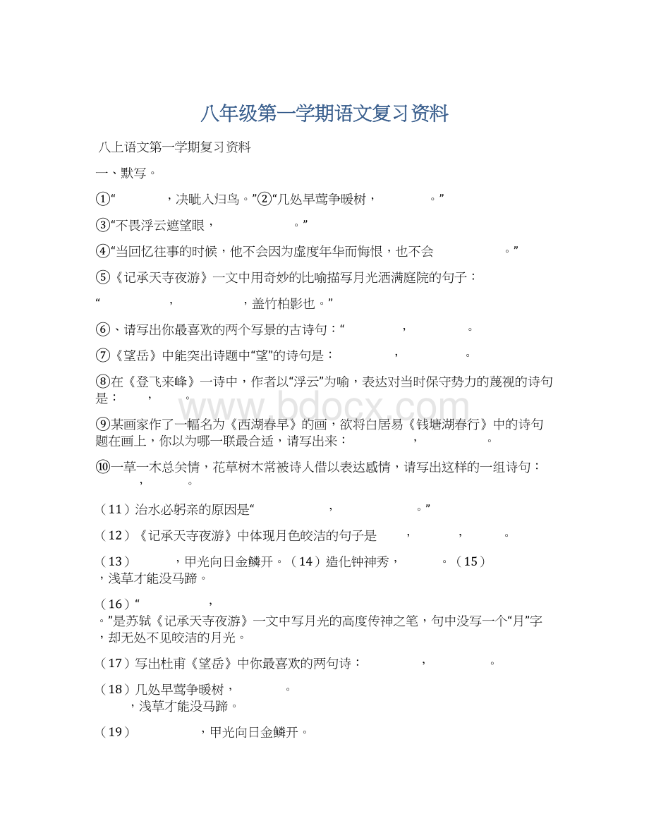 八年级第一学期语文复习资料.docx_第1页