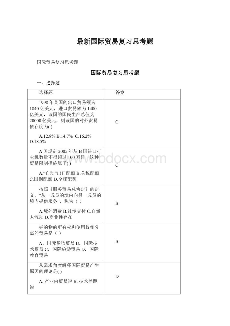 最新国际贸易复习思考题.docx_第1页