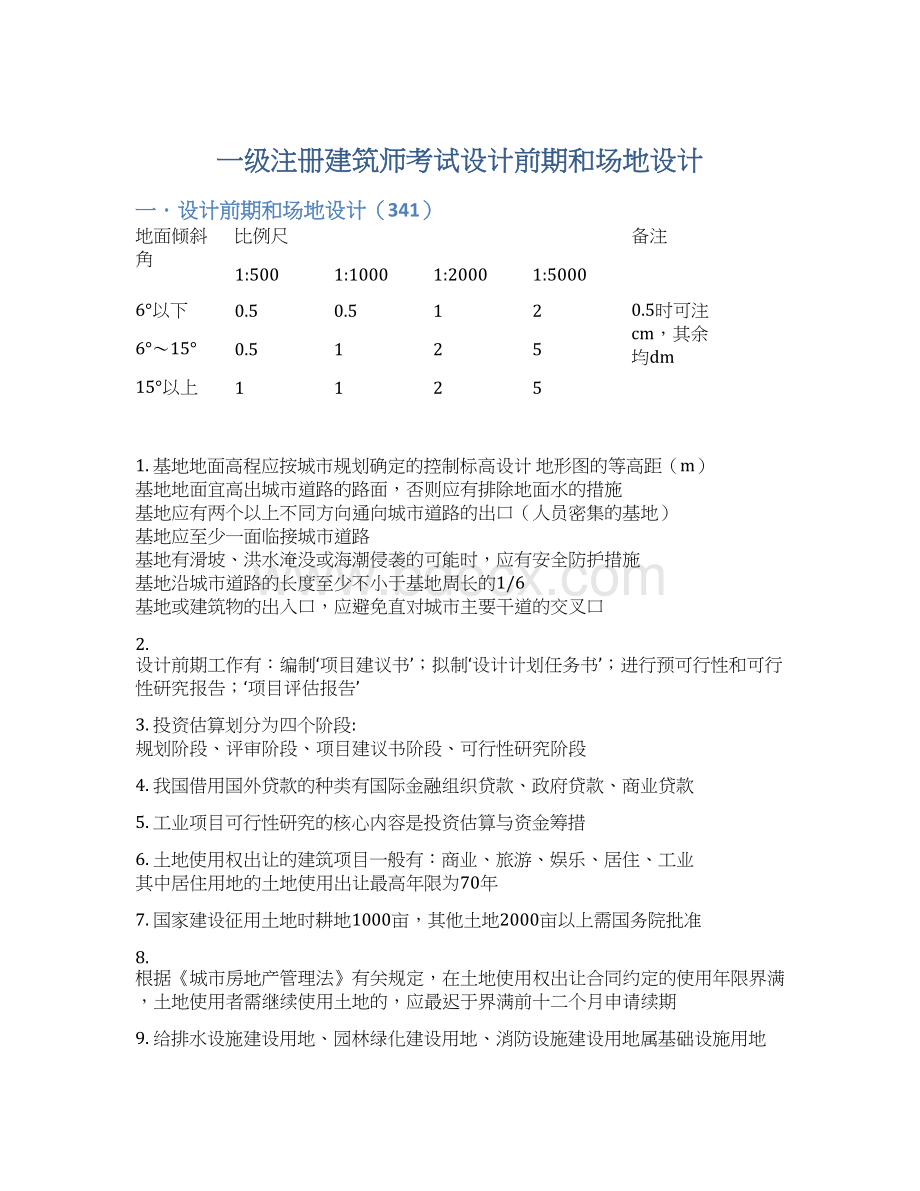 一级注册建筑师考试设计前期和场地设计文档格式.docx