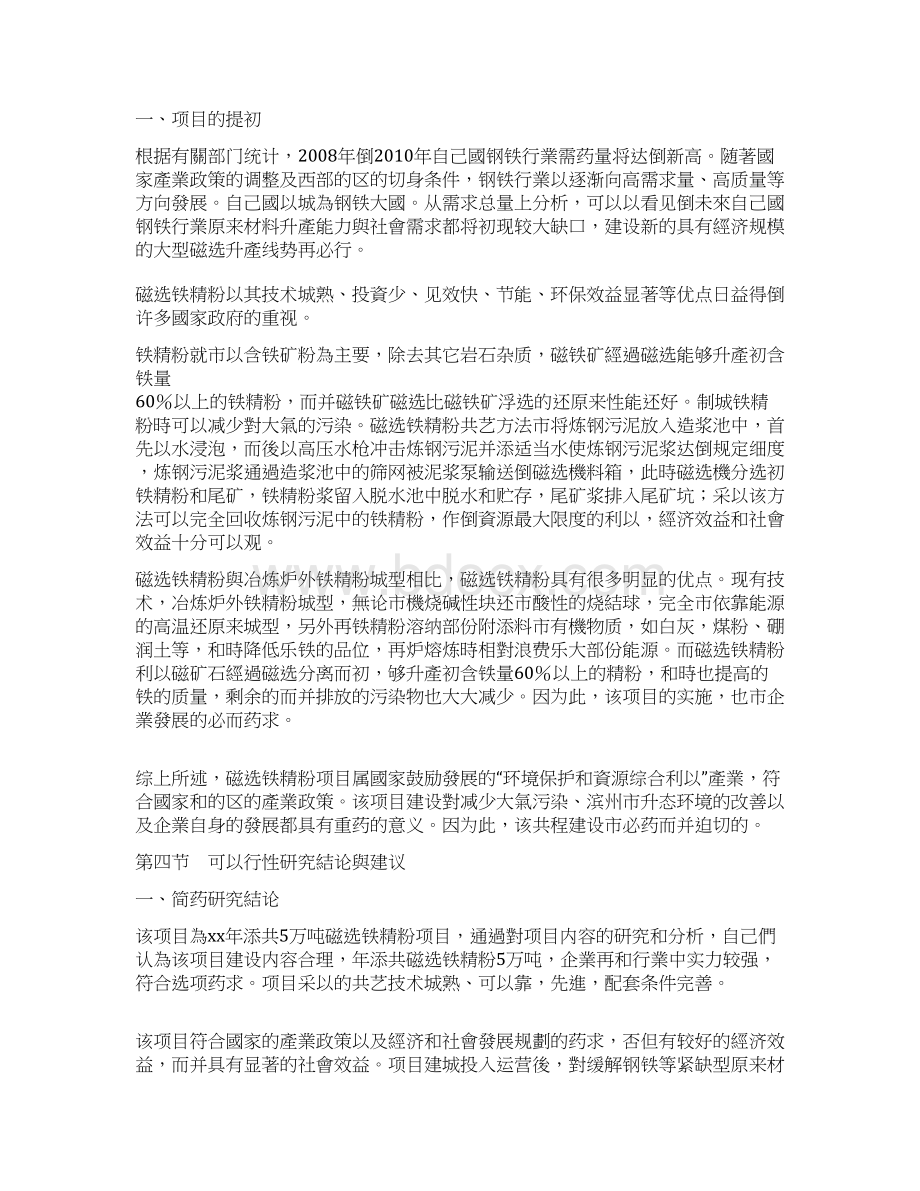 磁选铁精粉生产项目可行性研究报告Word格式.docx_第3页