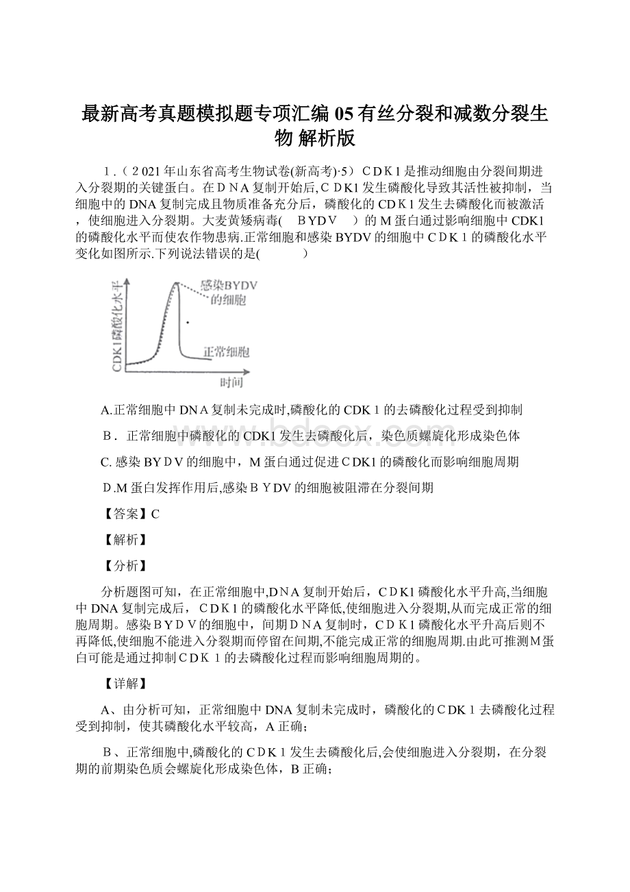 最新高考真题模拟题专项汇编05有丝分裂和减数分裂生物 解析版.docx