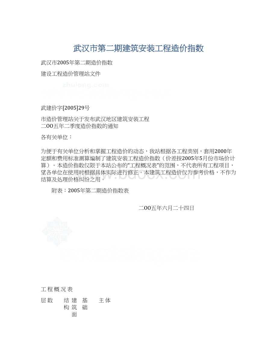 武汉市第二期建筑安装工程造价指数Word格式文档下载.docx_第1页