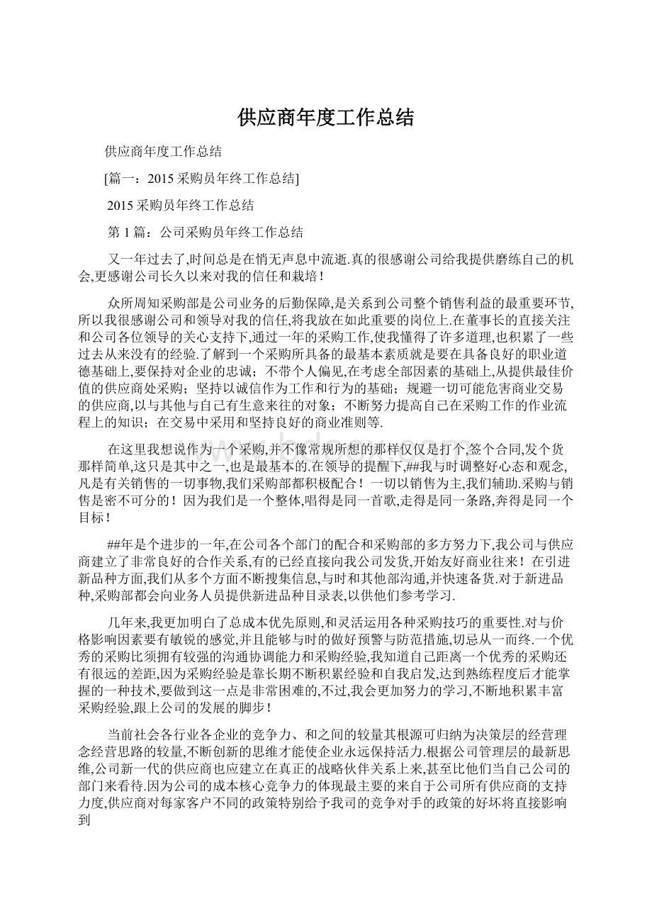 供应商年度工作总结Word格式文档下载.docx