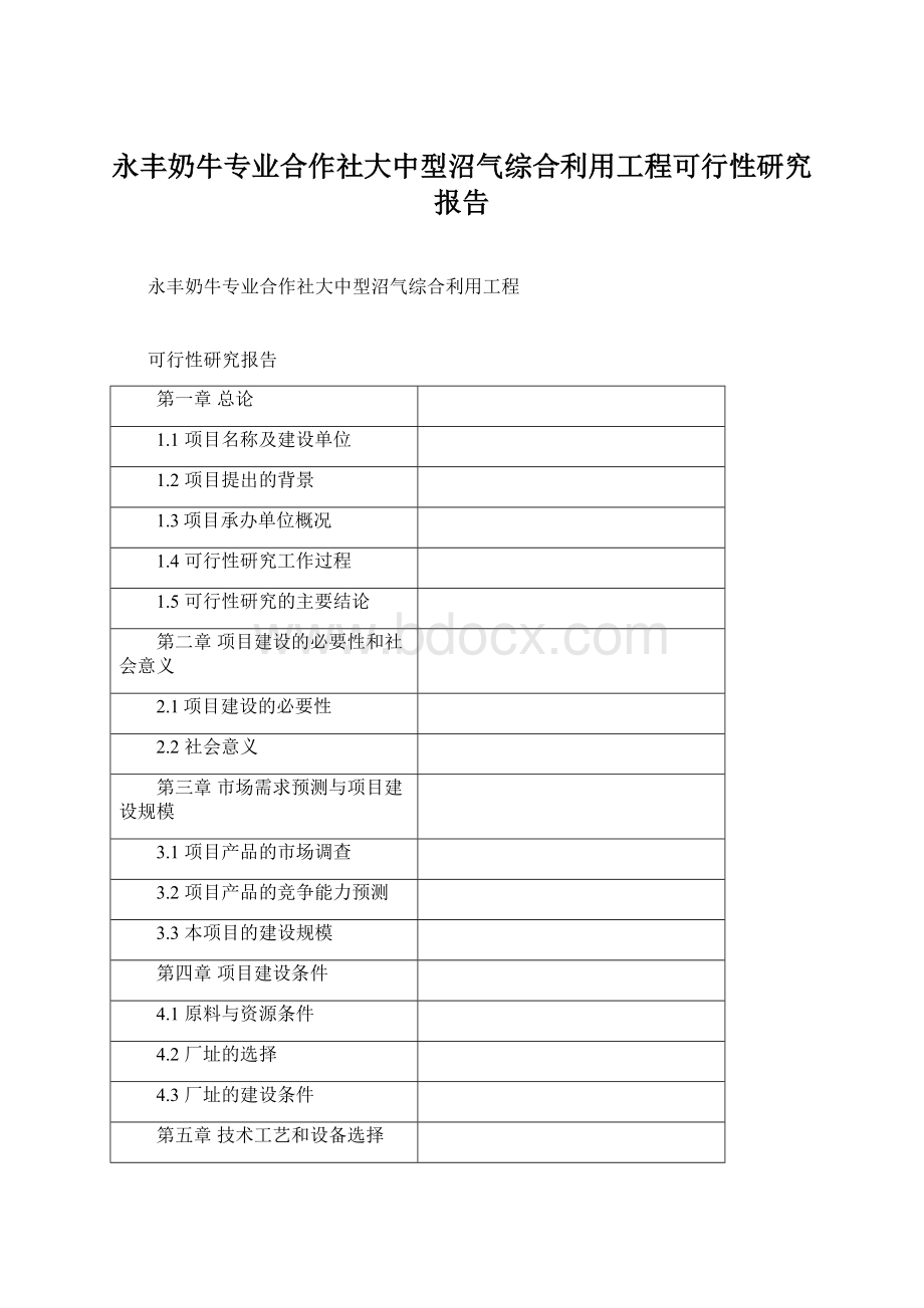 永丰奶牛专业合作社大中型沼气综合利用工程可行性研究报告.docx