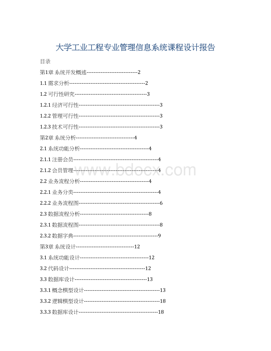 大学工业工程专业管理信息系统课程设计报告文档格式.docx