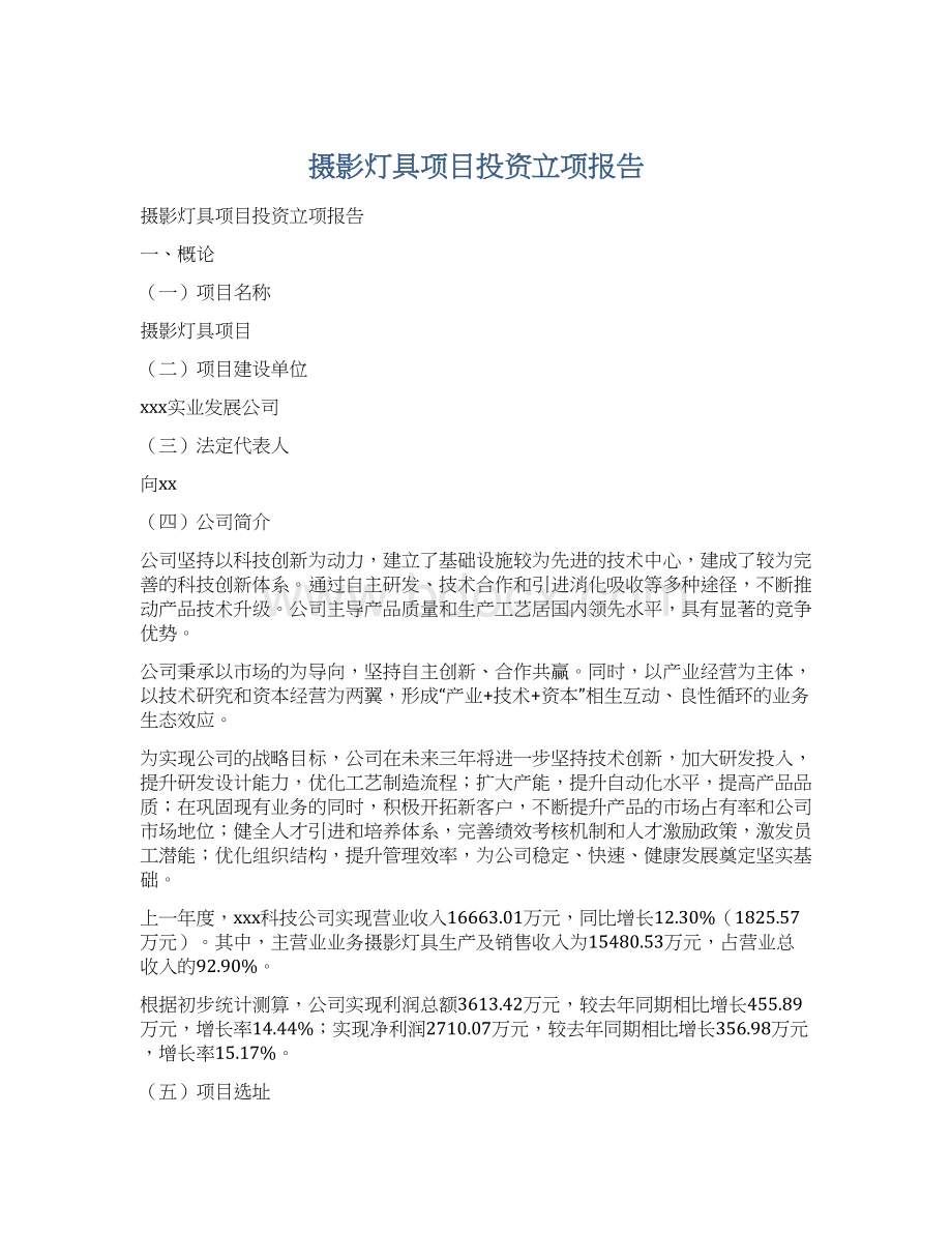 摄影灯具项目投资立项报告Word文件下载.docx_第1页