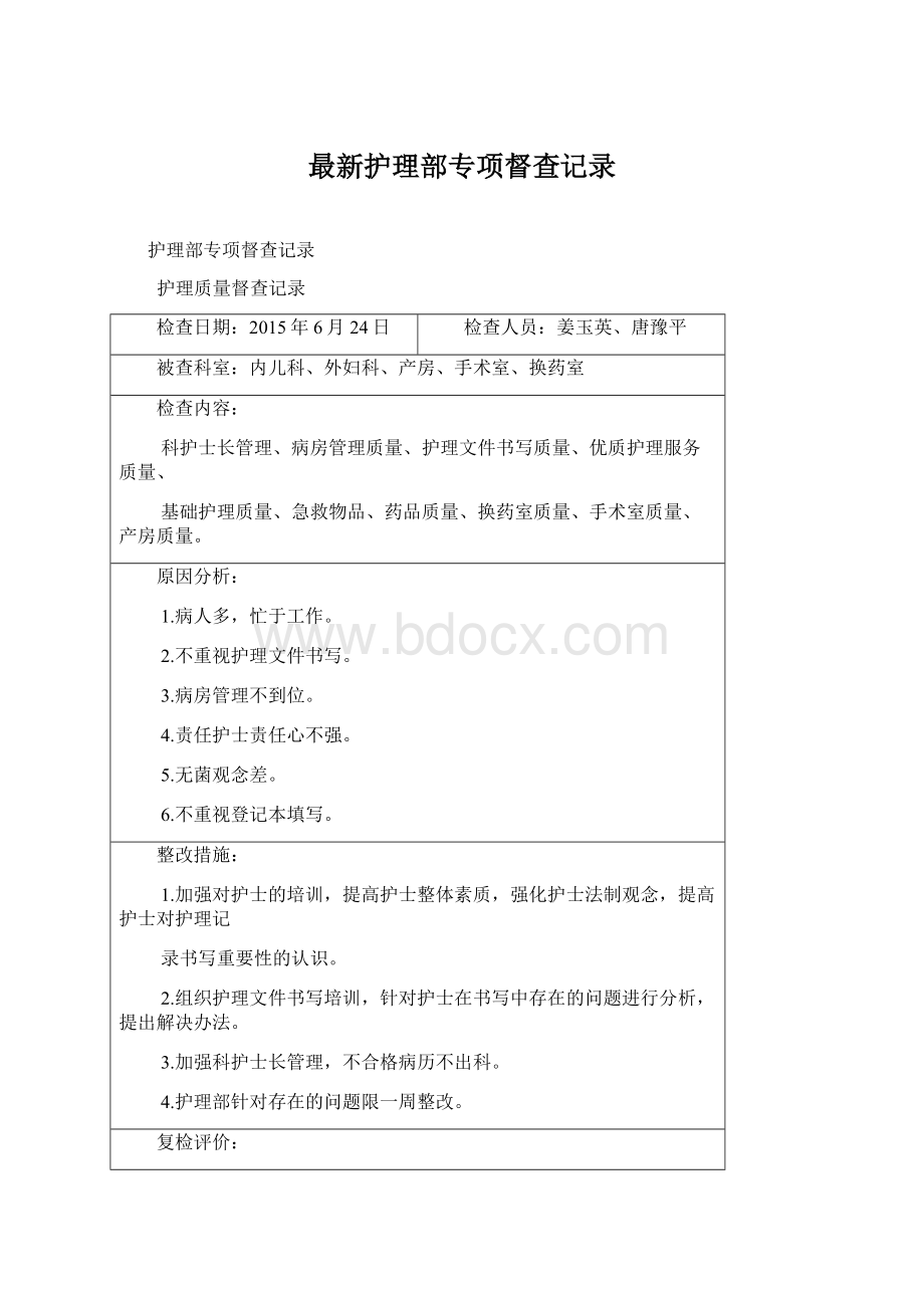 最新护理部专项督查记录.docx_第1页