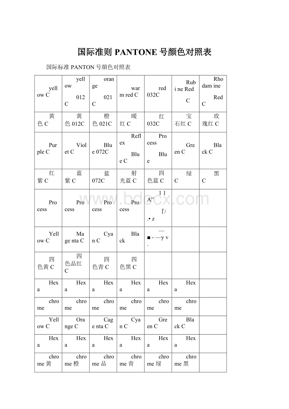 国际准则PANTONE号颜色对照表.docx_第1页