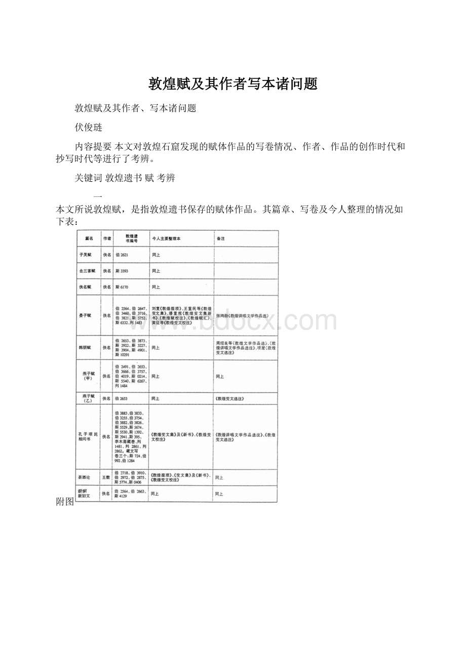 敦煌赋及其作者写本诸问题Word格式文档下载.docx