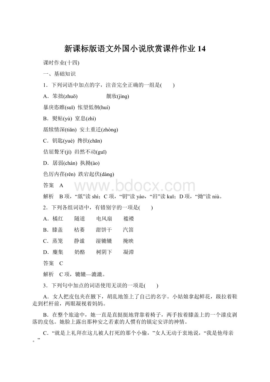 新课标版语文外国小说欣赏课件作业14.docx