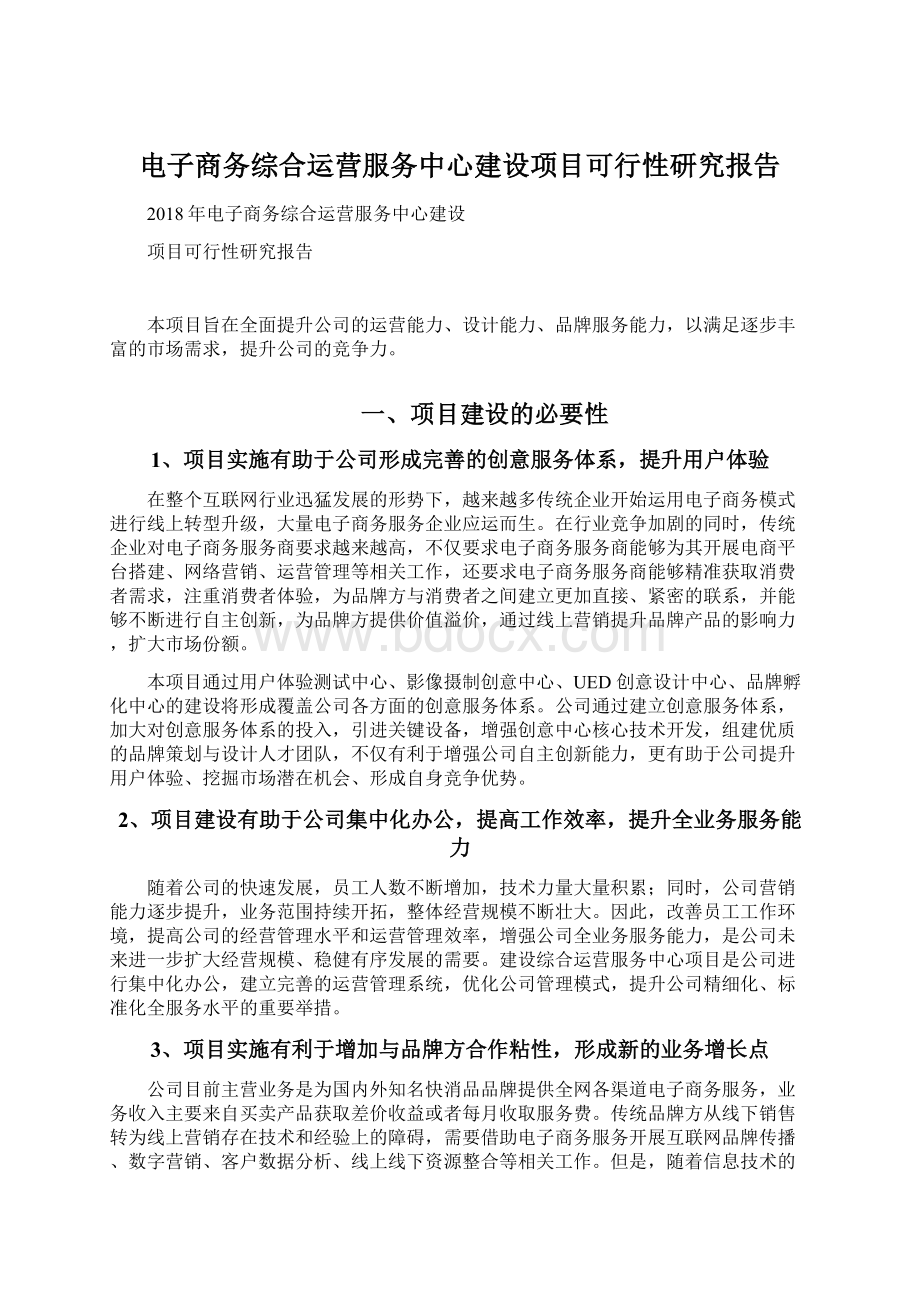 电子商务综合运营服务中心建设项目可行性研究报告.docx