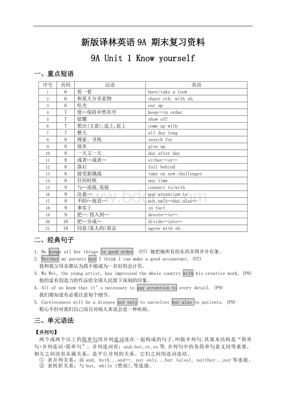 译林版英语九年级英语上册期末精品复习资料.doc