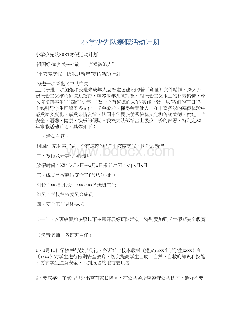 小学少先队寒假活动计划.docx_第1页