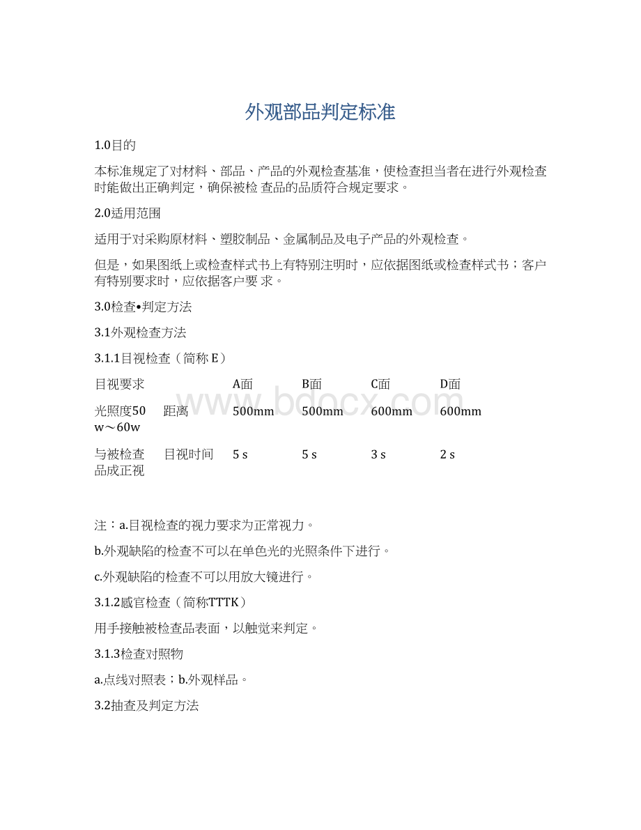 外观部品判定标准Word格式.docx