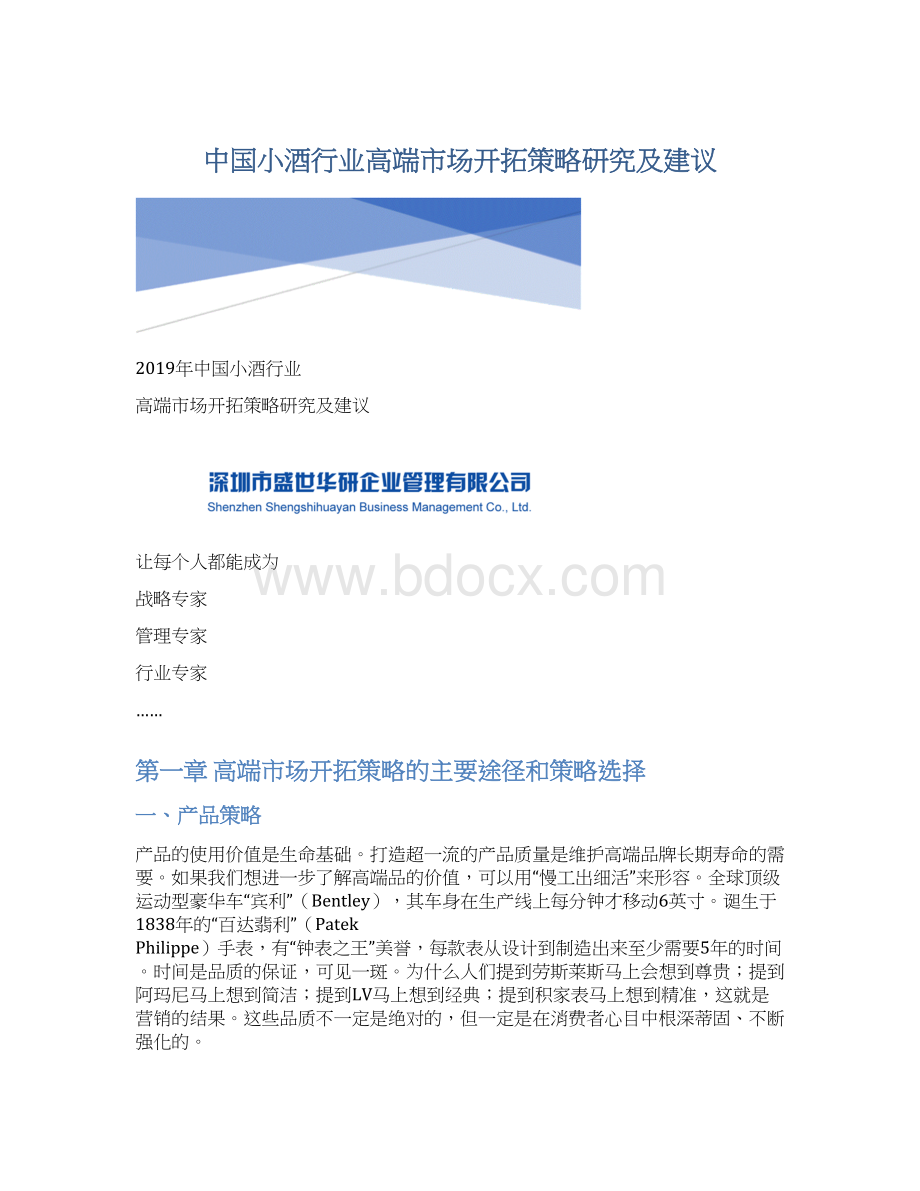 中国小酒行业高端市场开拓策略研究及建议Word文档下载推荐.docx_第1页