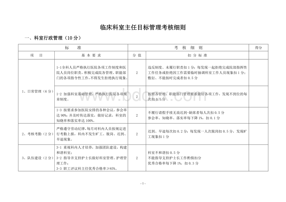 临床科室主任目标管理考核细则修改版_精品文档.doc