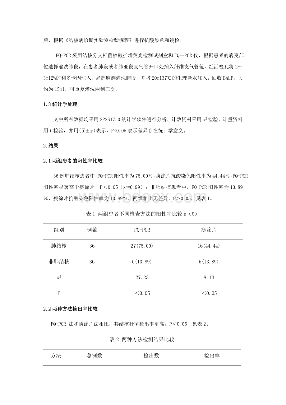 荧光定量聚合酶链反应对肺结核患者支气管肺泡灌洗液结核分枝杆菌_精品文档文档格式.docx_第2页